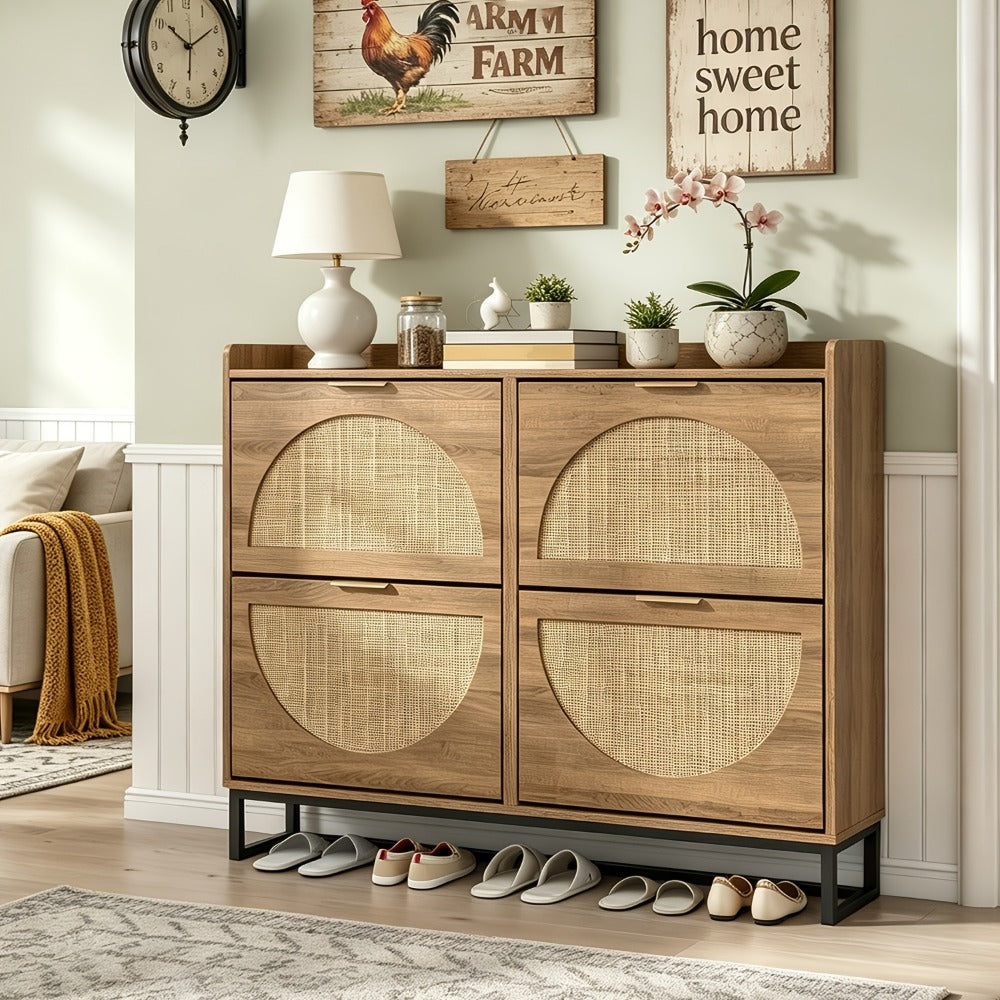 Freestanding Wicker Shoe Cabinet, Space-Saving Shoe Cupboard detail image - detail view 7