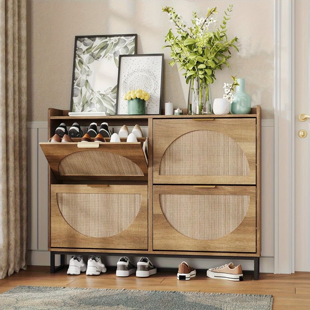 Freestanding Wicker Shoe Cabinet, Space-Saving Shoe Cupboard detail image - detail view 8