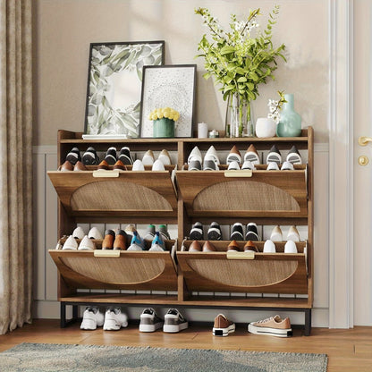 Freestanding Wicker Shoe Cabinet, Space-Saving Shoe Cupboard detail image - detail view 9