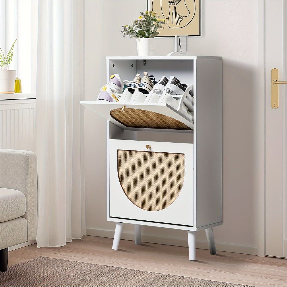 Freestanding Wicker Shoe Storage Cabinet for Entryway and Living Room detail image - detail view 13