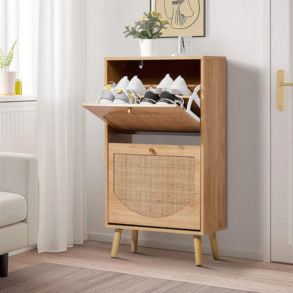 Shoe Storage Cabinet shown in the Natural wood 2-Door option