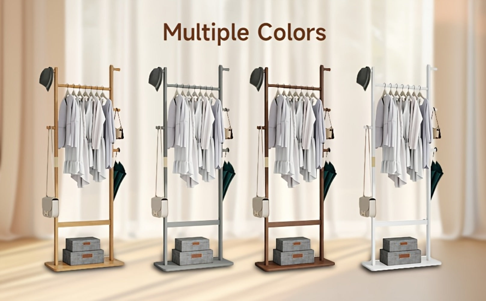 Freestanding Wood Coat Rack, Coat and Hat Organizer for Entryway detail image - detail view 14