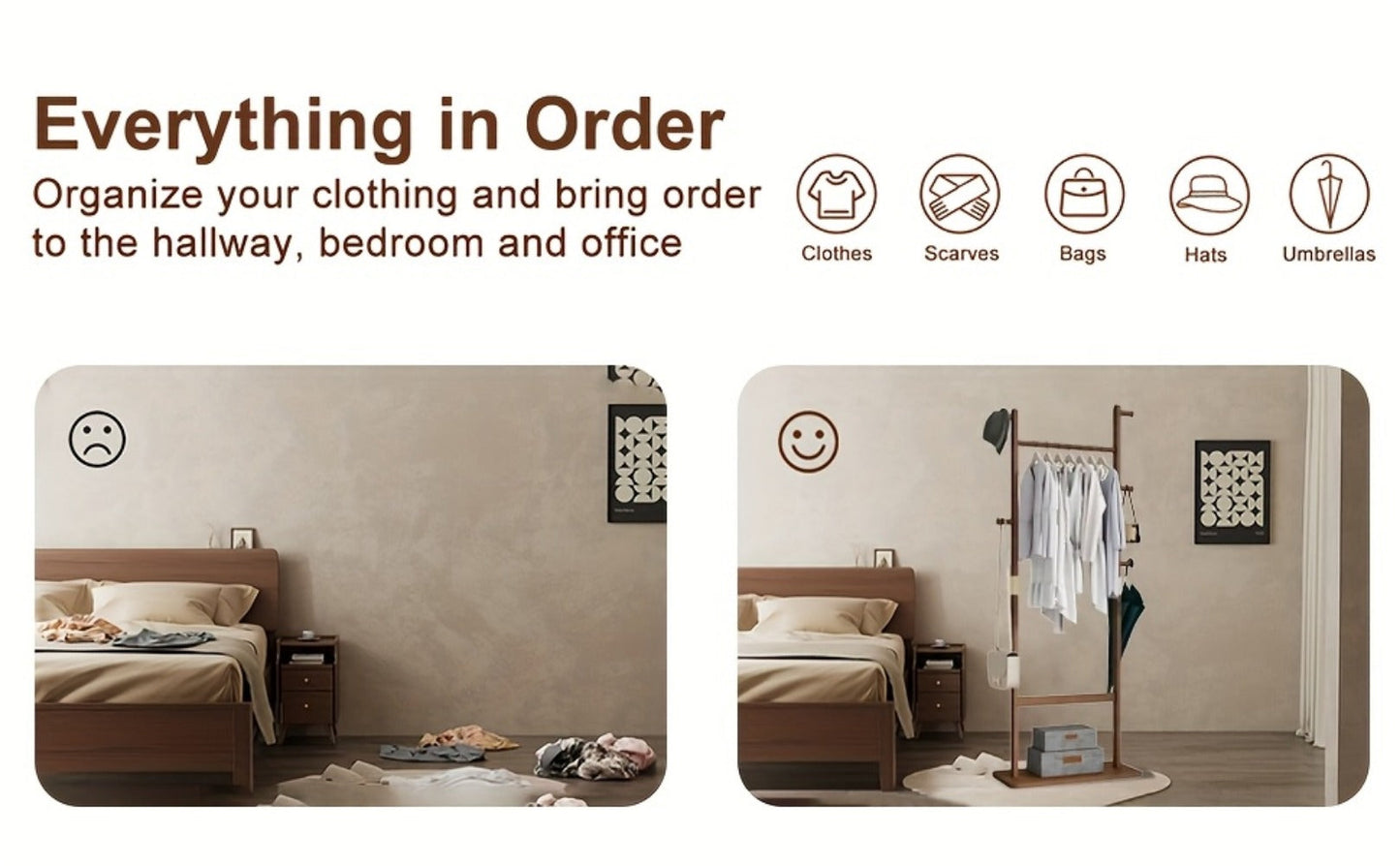 Freestanding Wood Coat Rack, Coat and Hat Organizer for Entryway detail image - detail view 16