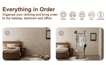 Freestanding Wood Coat Rack, Coat and Hat Organizer for Entryway detail image - detail view 16