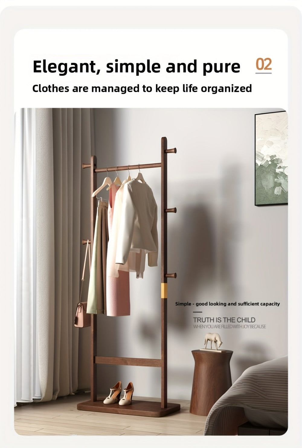 Freestanding Wood Coat Rack, Coat and Hat Organizer for Entryway detail image - detail view 20