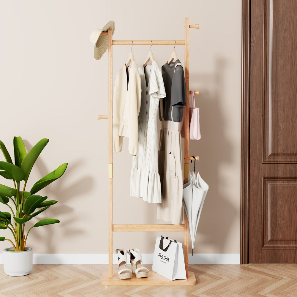 Freestanding Wood Coat Rack, Coat and Hat Organizer for Entryway detail image - detail view 5