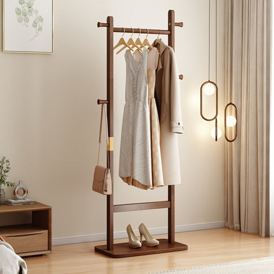 Coat Rack, Freestanding Wooden with 5 Hooks, Umbrella Holder & Shoe Shelf shown in the main product view