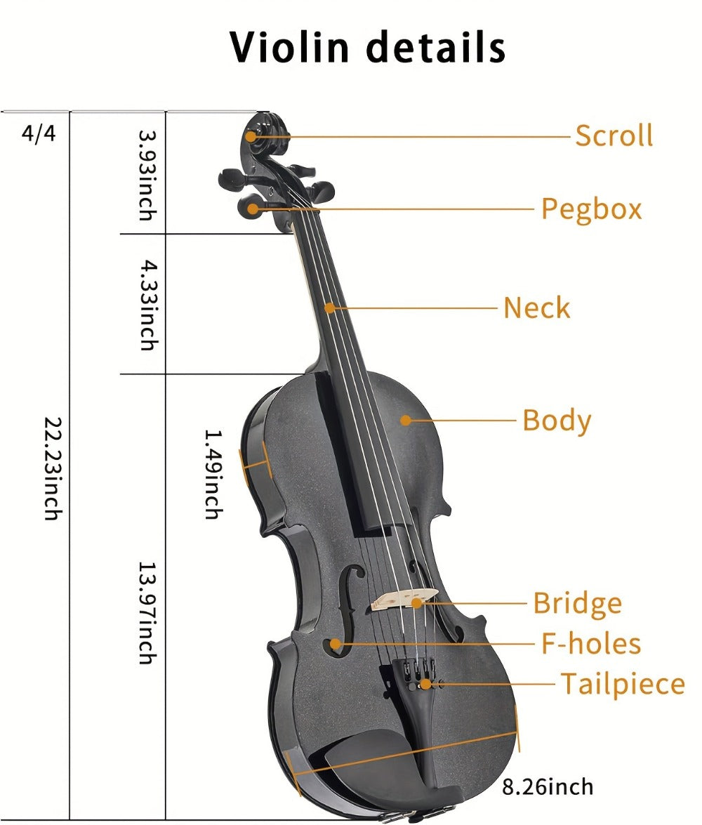 Full Size 4/4 Violin Kit, Black Beginner Violin with Hard Case and Bows detail image - detail view 12