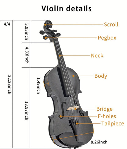 Full Size 4/4 Violin Kit, Black Beginner Violin with Hard Case and Bows detail image - detail view 12