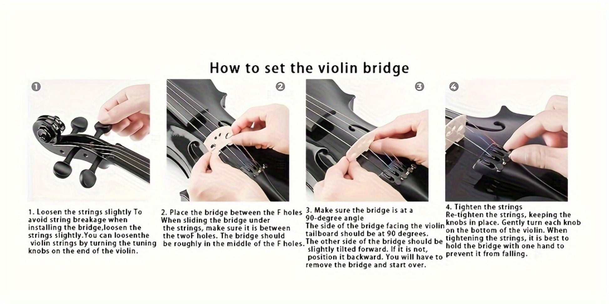 Full Size 4/4 Violin Kit, Black Beginner Violin with Hard Case and Bows detail image - detail view 13