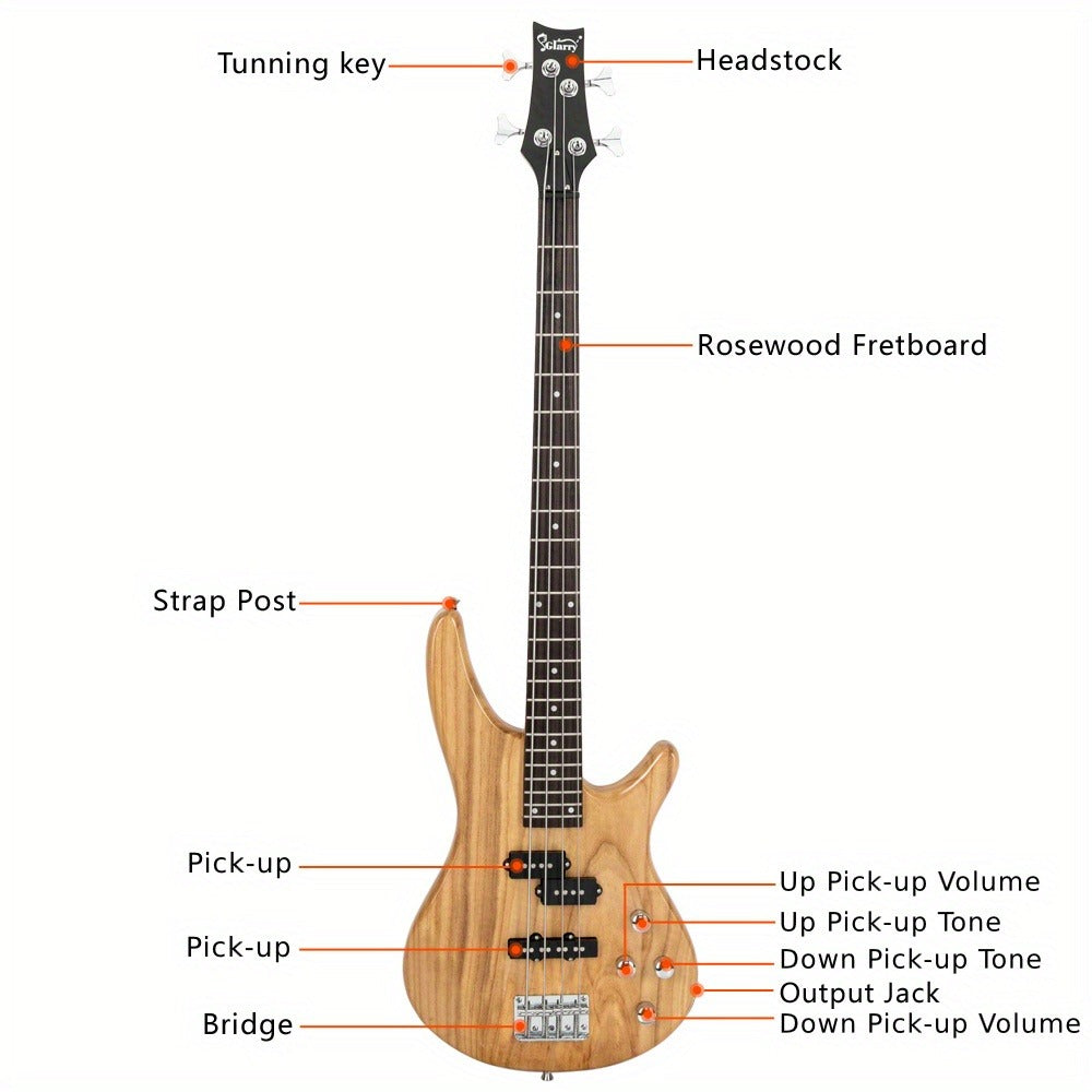Full Size 4-String Electric Bass Guitar, 34-Inch Scale, Dual Pickups detail image - detail view 12