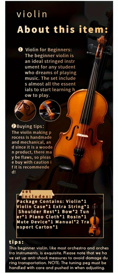 Full Size Violin, 4/4, Full Size, Beginner, Set, Adult for Lessons and Practice detail image - detail view 10