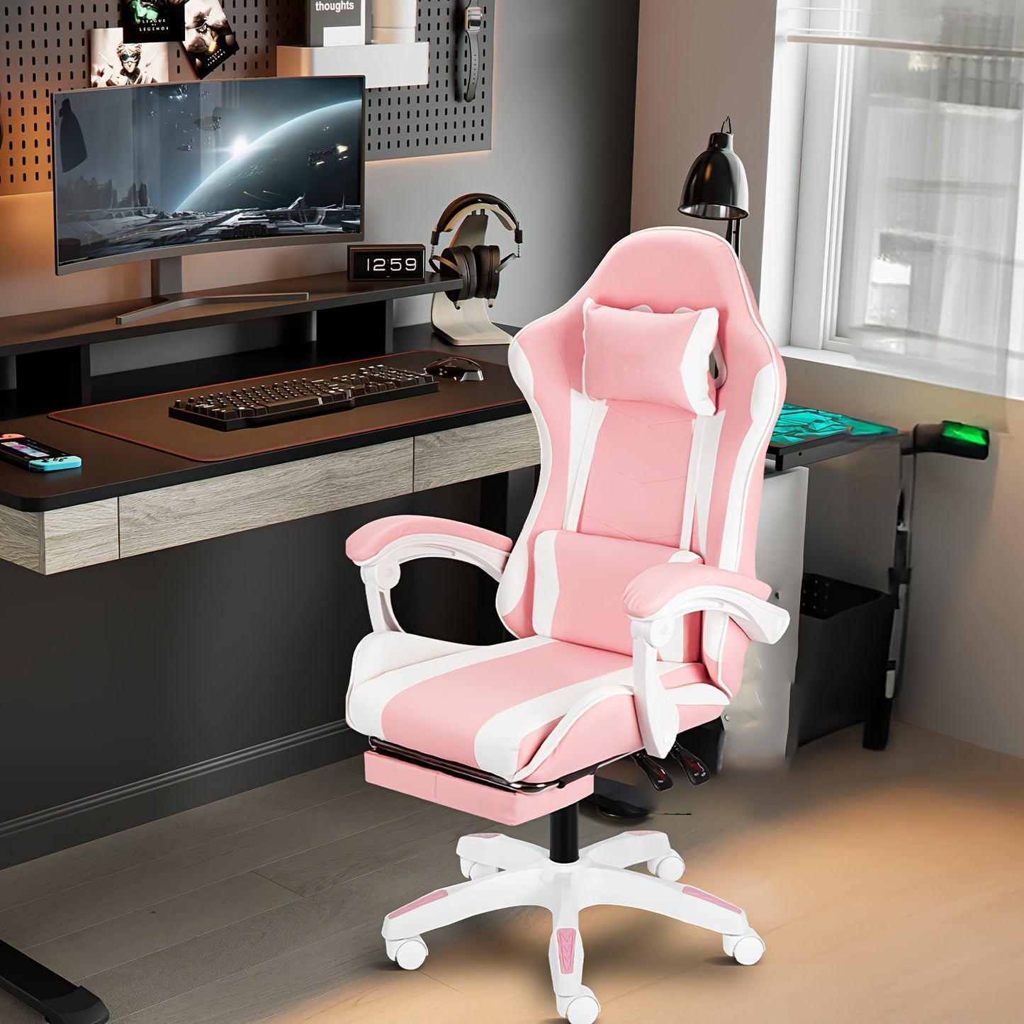 Gaming Chair shown in the Pink-White option