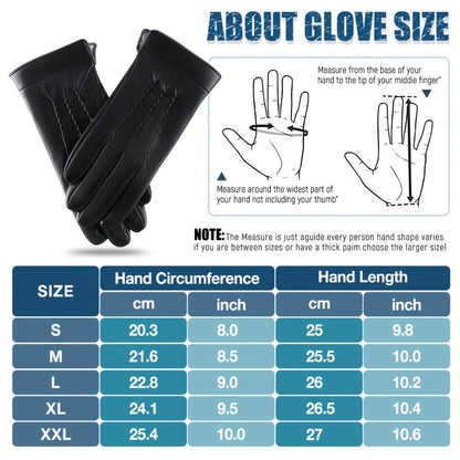 Gloves - Faux Leather Motorcycle Full Finger Warm Riding for Men Women Outdoor - product detail view 2