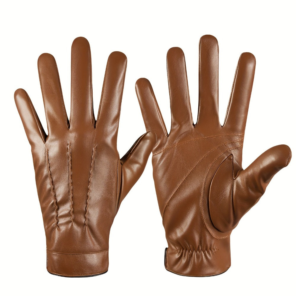 Gloves - Faux Leather Motorcycle Full Finger Warm Riding for Men Women Outdoor - product detail view 3