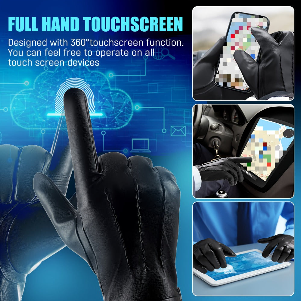 Gloves - Faux Leather Motorcycle Full Finger Warm Riding for Men Women Outdoor - product detail view 4