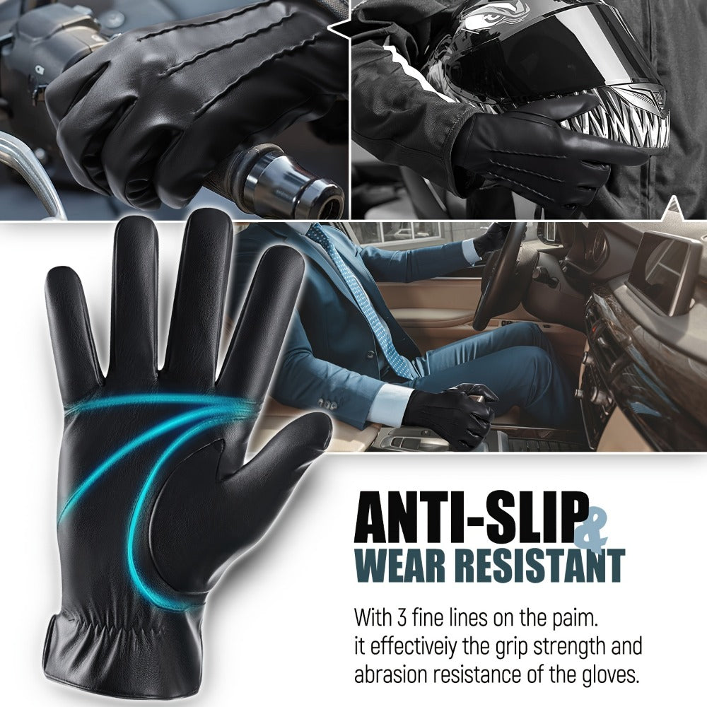 Gloves - Faux Leather Motorcycle Full Finger Warm Riding for Men Women Outdoor - product detail view 6