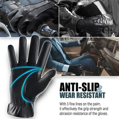 Gloves - Faux Leather Motorcycle Full Finger Warm Riding for Men Women Outdoor - product detail view 6