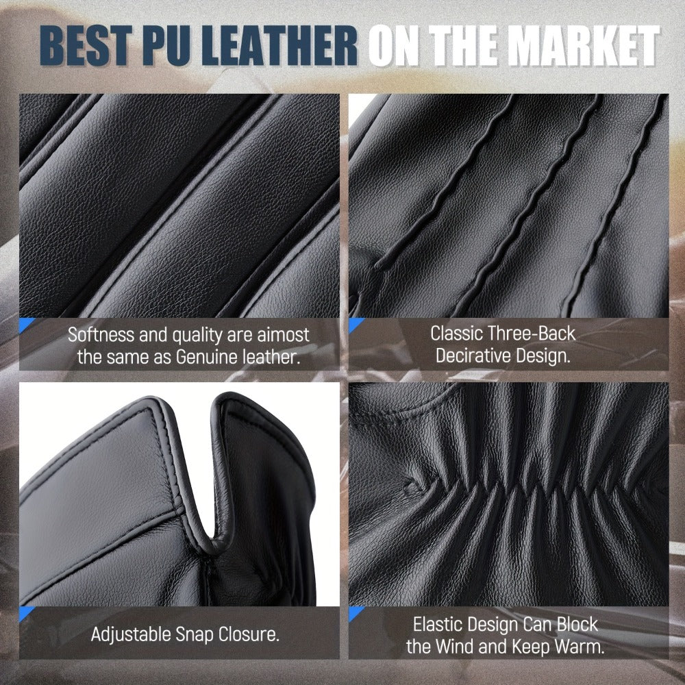 Gloves - Faux Leather Motorcycle Full Finger Warm Riding for Men Women Outdoor - product detail view 7