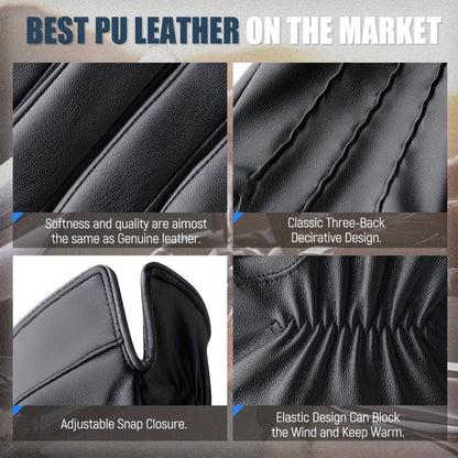 Gloves - Faux Leather Motorcycle Full Finger Warm Riding for Men Women Outdoor - product detail view 7