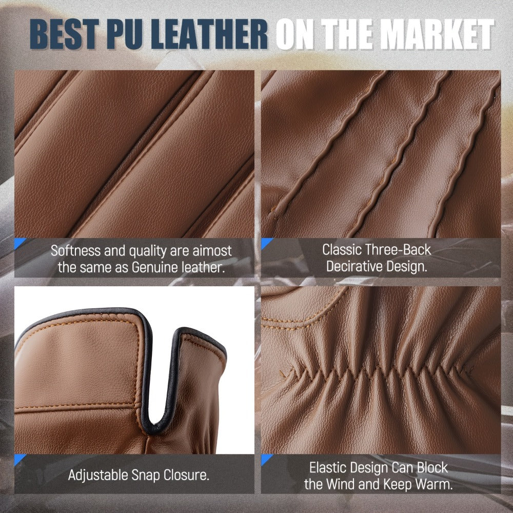 Gloves - Faux Leather Motorcycle Full Finger Warm Riding for Men Women Outdoor - product detail view 9