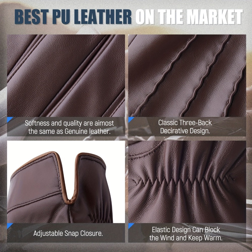 Gloves - Faux Leather Motorcycle Full Finger Warm Riding for Men Women Outdoor - product detail view 10