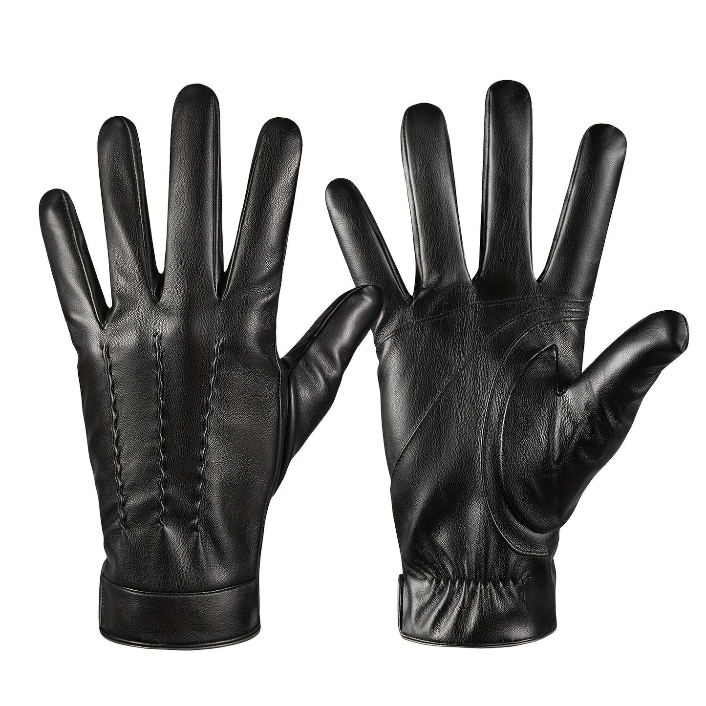 Gloves - Faux Leather Motorcycle Full Finger Warm Riding for Men Women Outdoor - product detail view 12