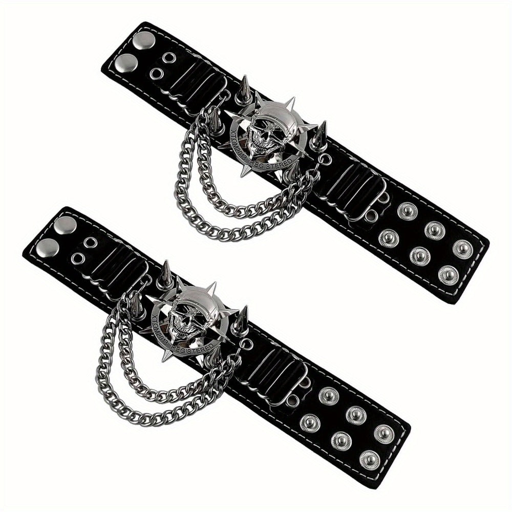 Gloves - Steampunk Leather Fingerless Men Motorcycle Biker with Rivet Chain - product detail view 5