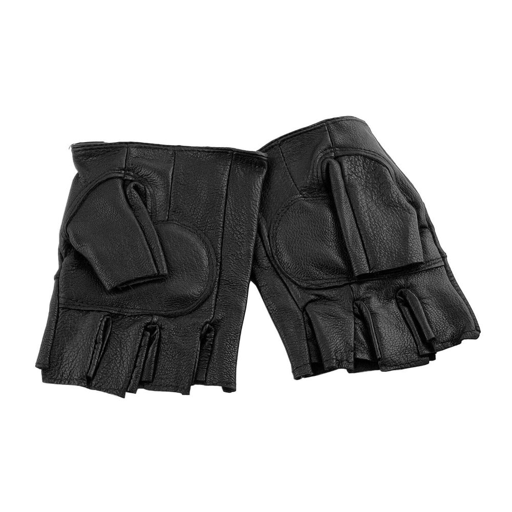 Gloves - Steampunk Leather Fingerless Men Motorcycle Biker with Rivet Chain - product detail view 8