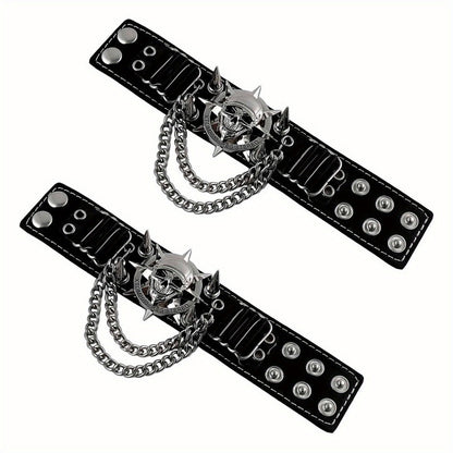 Gloves - Steampunk Leather Fingerless Men Motorcycle Biker with Rivet Chain - product detail view 10