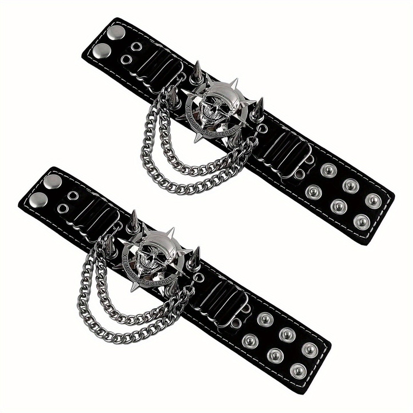Gloves - Steampunk Leather Fingerless Men Motorcycle Biker with Rivet Chain - product detail view 12