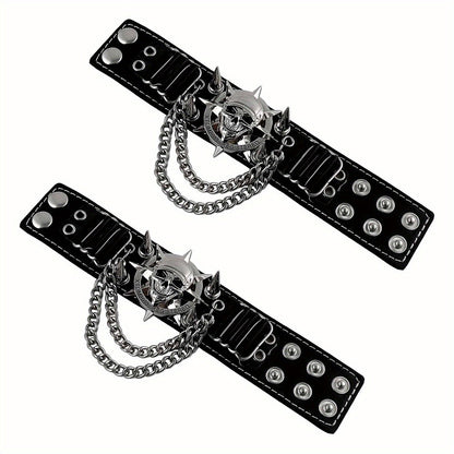 Gloves - Steampunk Leather Fingerless Men Motorcycle Biker with Rivet Chain - product detail view 12