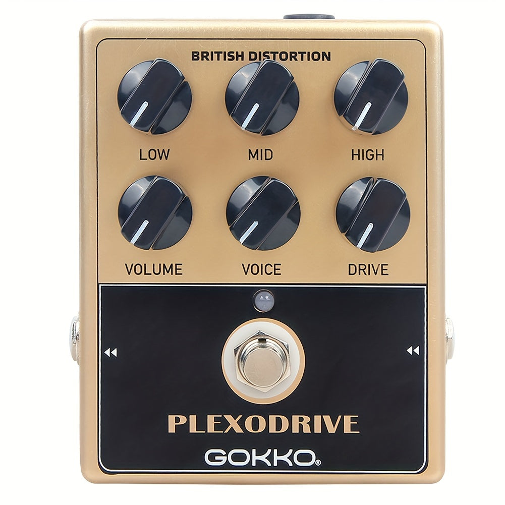 GOKKO Plexodrive British Distortion Pedal with 6-Band Tone Controls shown in the PlexiBox option