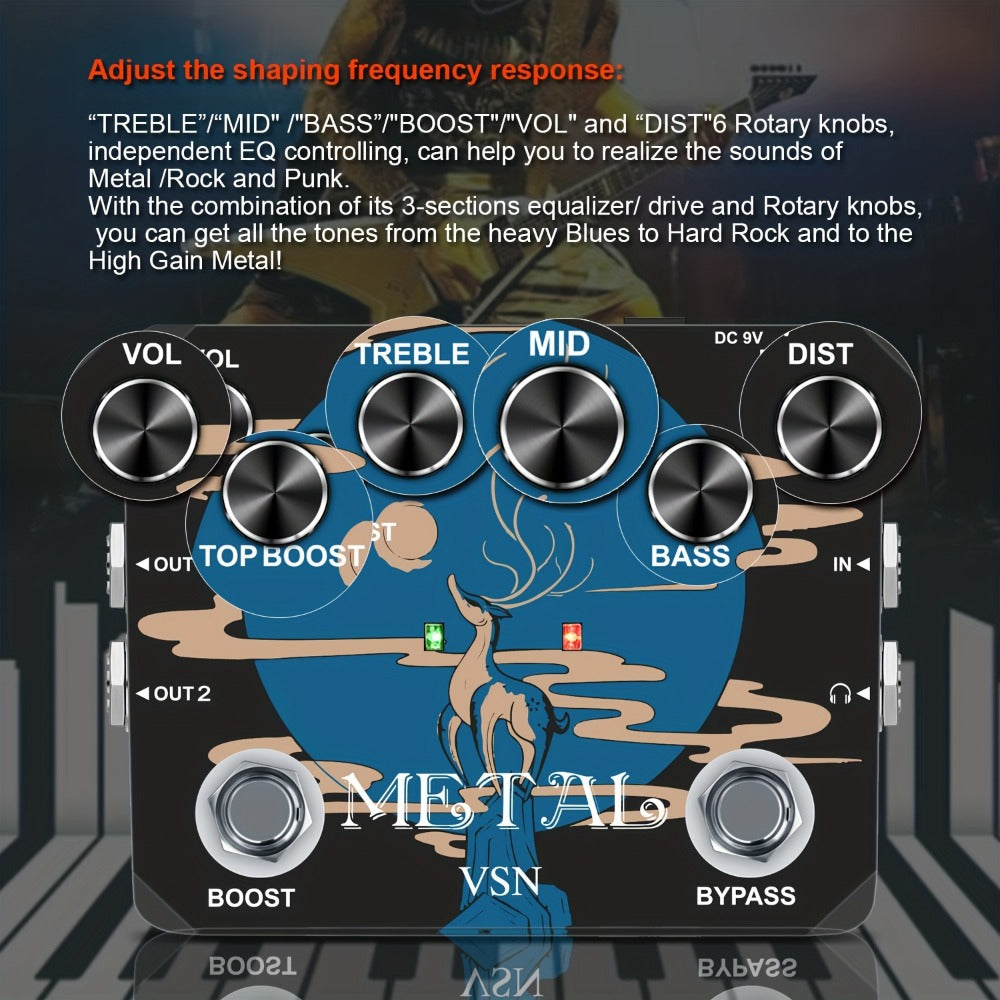 Guitar Effects Pedal, True Bypass, Heavy, Metal for Electric Guitar Or Bass Tone Shaping detail image - detail view 6