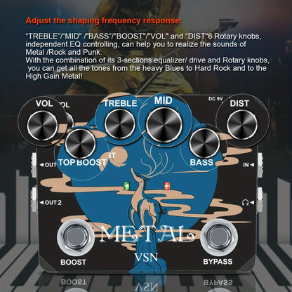 Guitar Effects Pedal, True Bypass, Heavy, Metal for Electric Guitar Or Bass Tone Shaping detail image - detail view 6