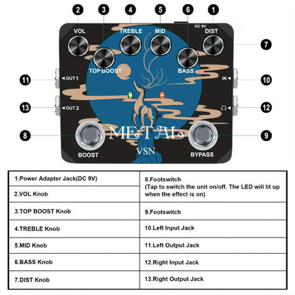 Guitar Effects Pedal, True Bypass, Heavy, Metal for Electric Guitar Or Bass Tone Shaping detail image - detail view 9