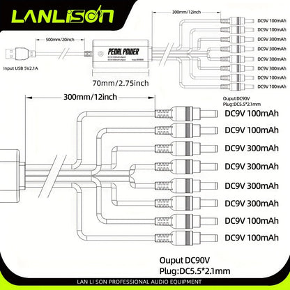 Guitar Pedal Power Supply, 36V, USB, Lanlison, 8-Port for Powering Guitar Effects Pedals detail image