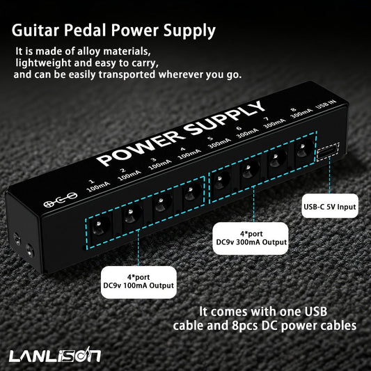 Guitar Pedal Power Supply, Portable, USB-C, USB, Effects for Powering Guitar Effects detail image