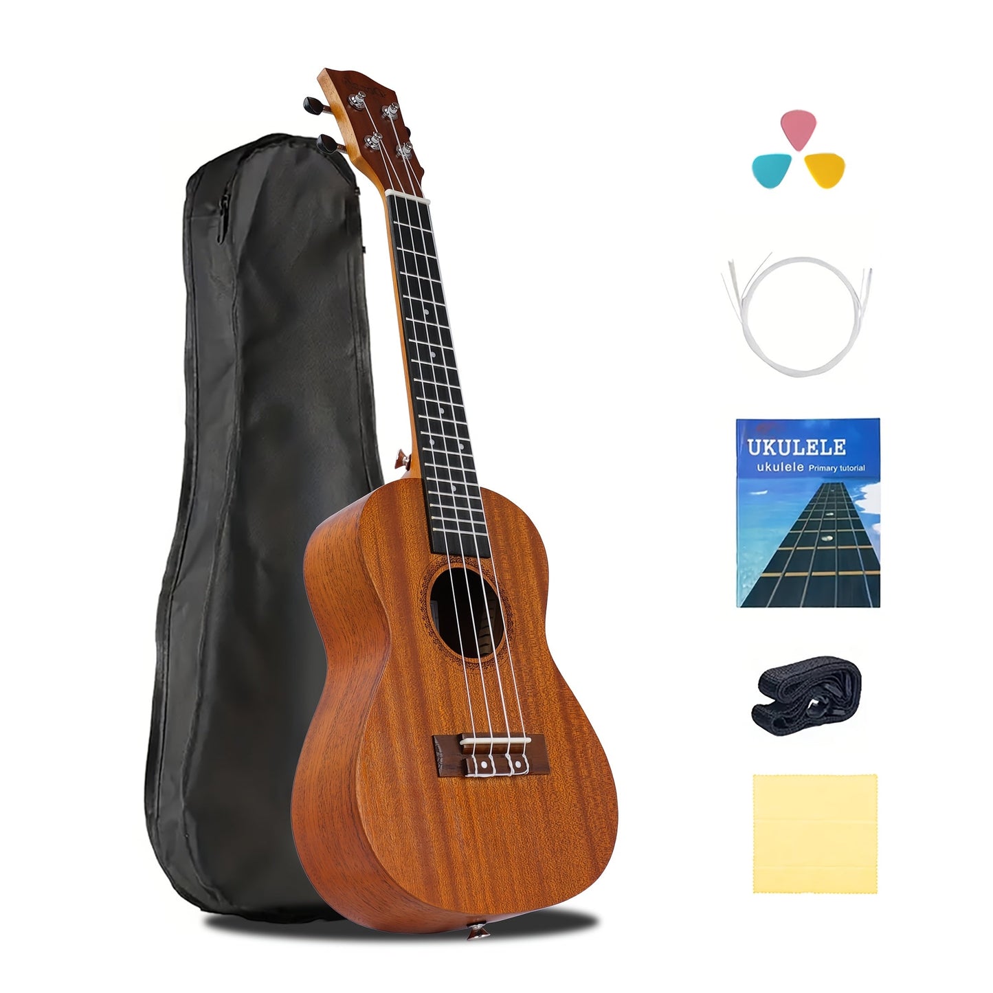 Guitar Pick Set shown in the 23 inch ukulele light brown option