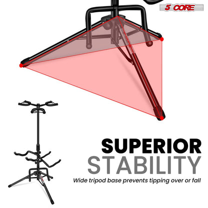 Guitar Stand, Foldable, Adjustable, Core, Triple for Holding And Displaying Guitars detail image - detail view 5