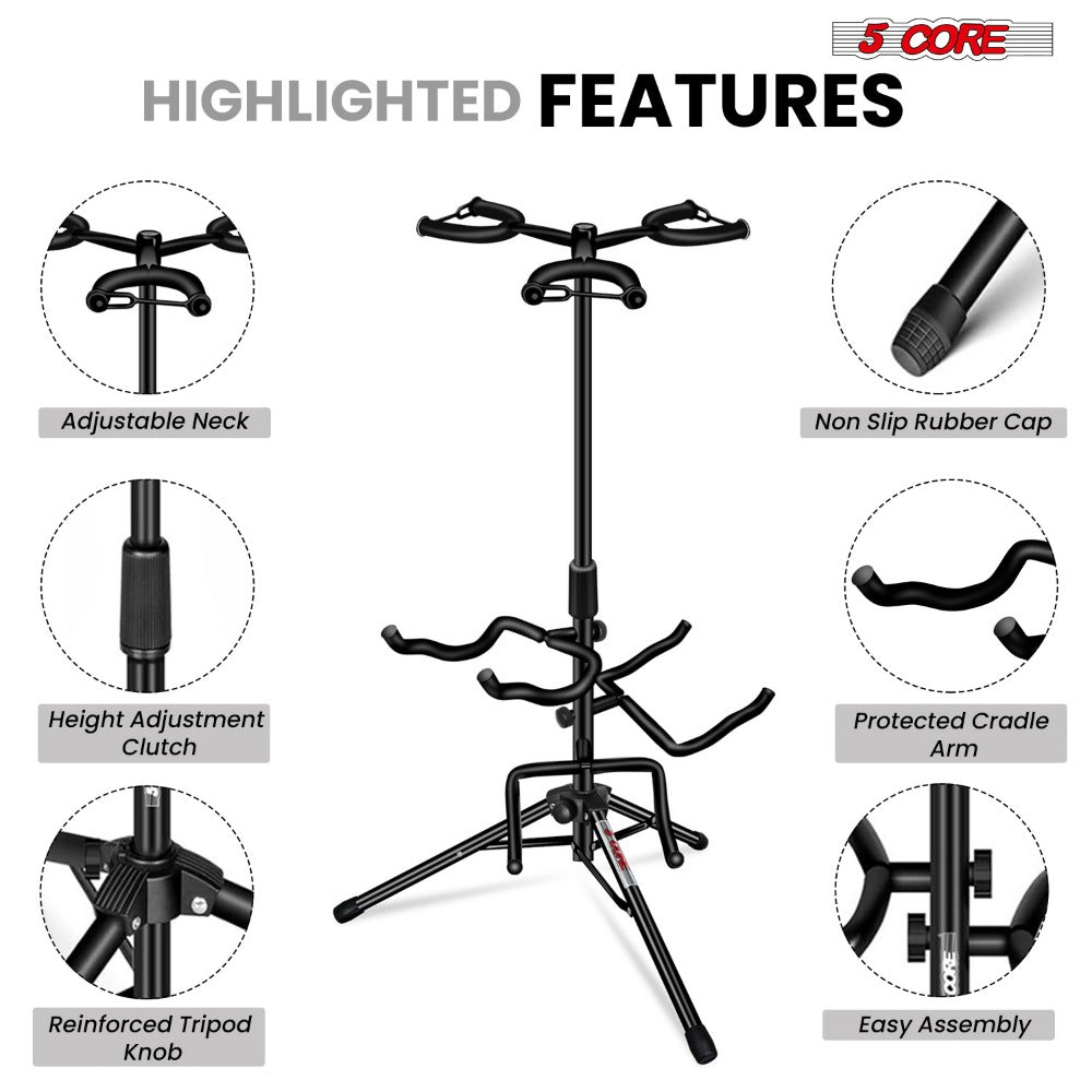 Guitar Stand, Foldable, Adjustable, Core, Triple for Holding And Displaying Guitars detail image - detail view 6