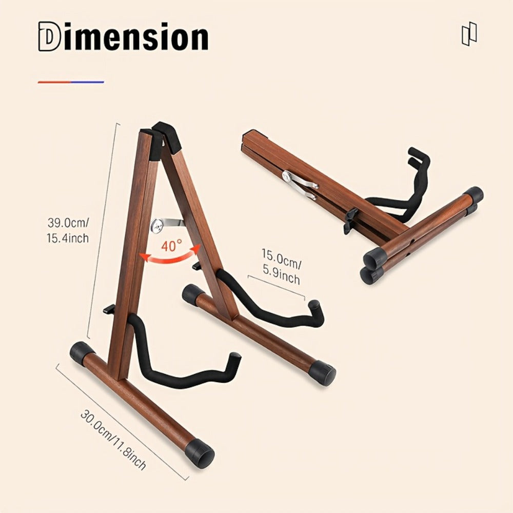 Guitar Stand, Musical Instrument Guitar, Foldable, Adjustable, Solid, Wood, Walnut detail image