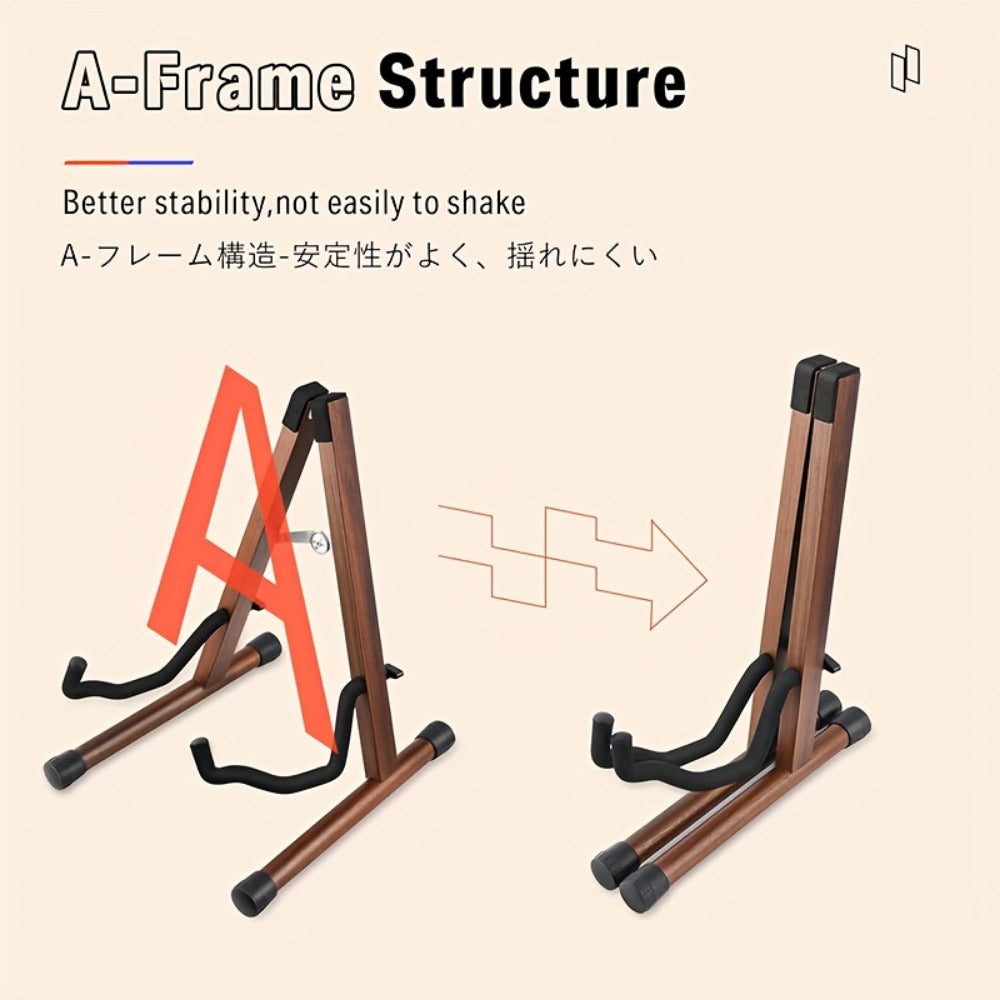 Guitar Stand, Musical Instrument Guitar, Foldable, Adjustable, Solid, Wood, Walnut detail image - detail view 3