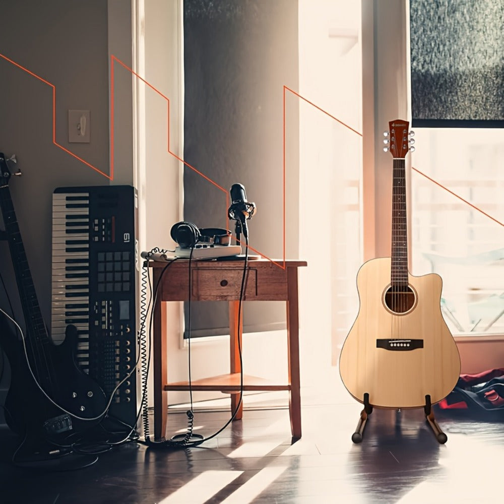 Guitar Stand, Musical Instrument Guitar, Foldable, Adjustable, Solid, Wood, Walnut detail image - detail view 4