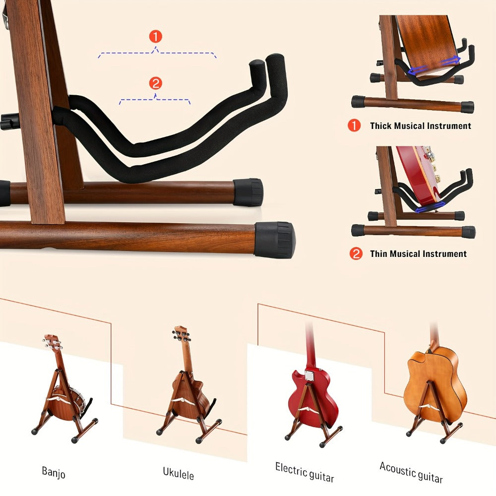 Guitar Stand, Musical Instrument Guitar, Foldable, Adjustable, Solid, Wood, Walnut detail image - detail view 5