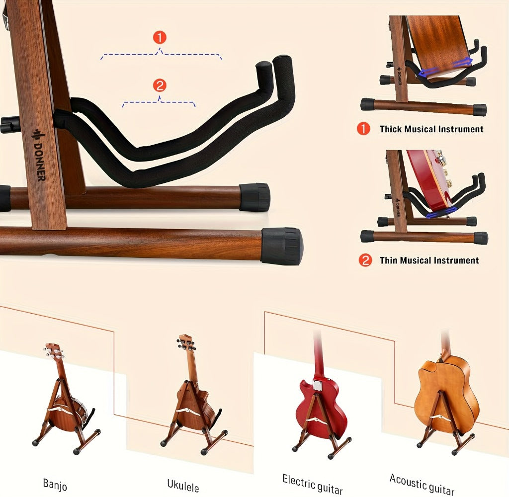 Guitar Stand, Musical Instrument Guitar, Foldable, Adjustable, Solid, Wood, Walnut detail image - detail view 9