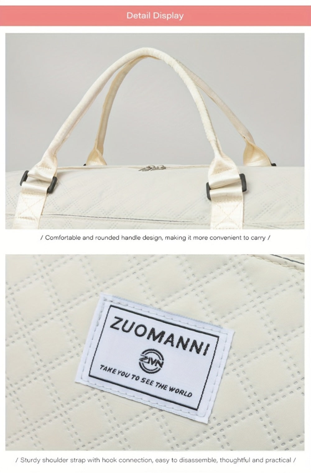 Gym Duffel Bag – 2 Piece, Quilted, for Travel – detail view 16