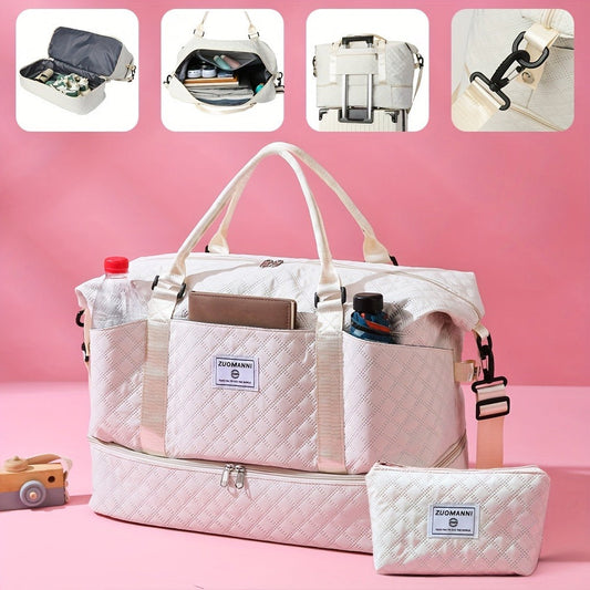 Gym Duffel Bag – 2 Piece, Quilted, for Travel – front view