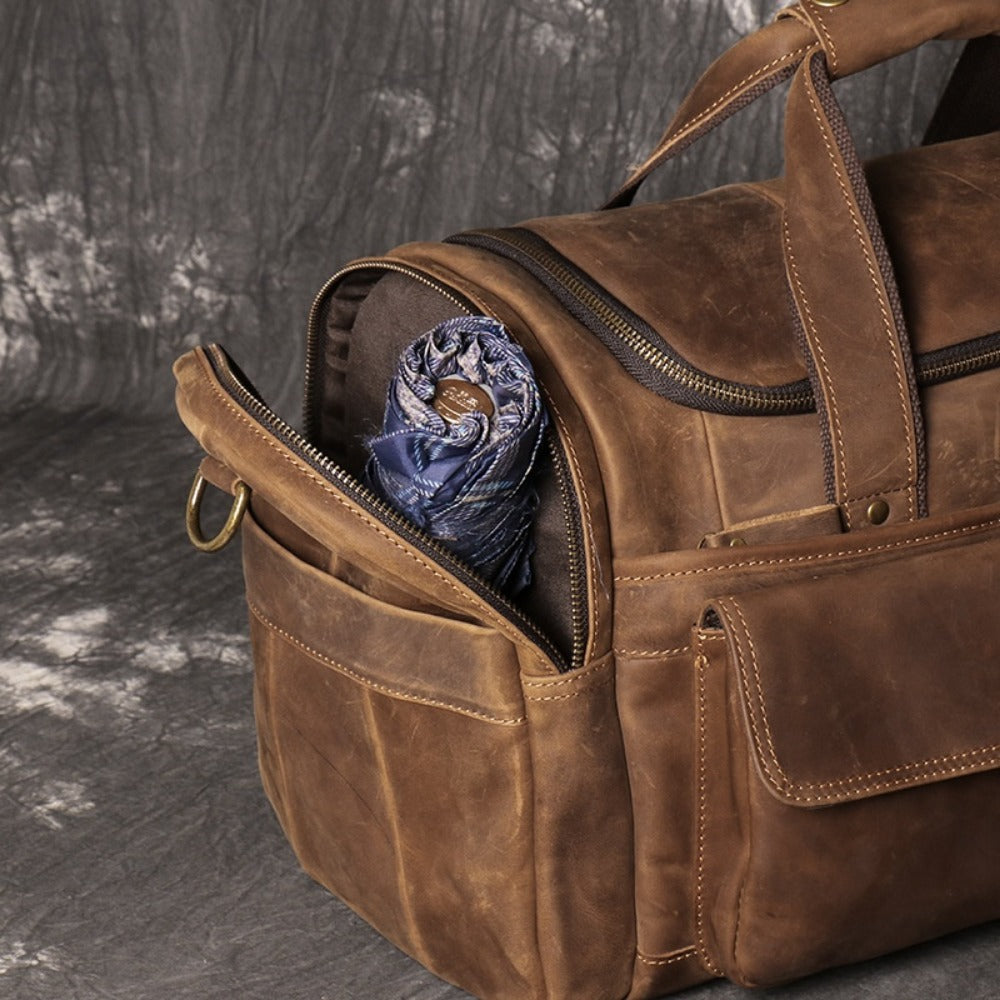 Gym Duffel Bag – Genuine Leather, Large Capacity, Multi-Pocket, for Travel & Work – detail view 10