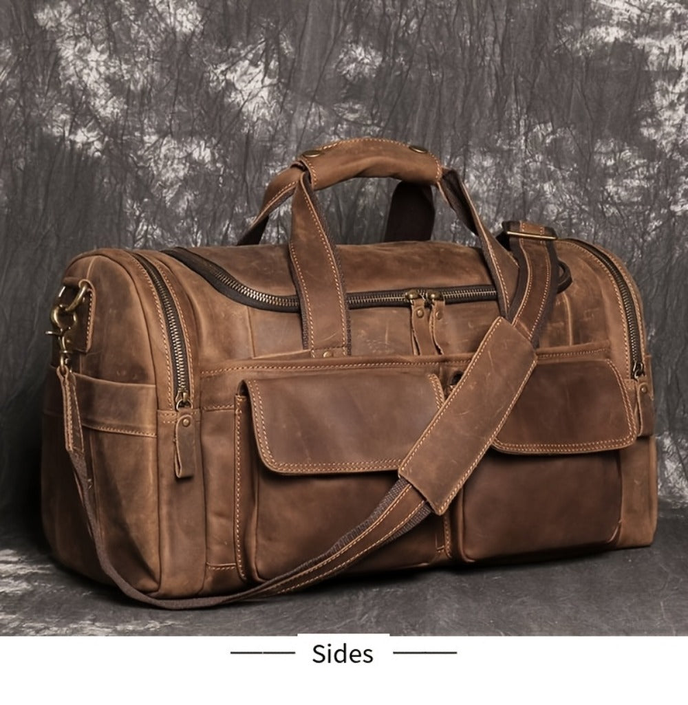 Gym Duffel Bag – Genuine Leather, Large Capacity, Multi-Pocket, for Travel & Work – detail view 16